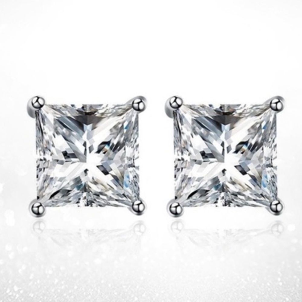  DENKAYS PRINCESS CUT SILVER  EARRINGS